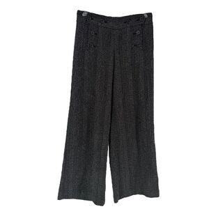 Max Studio Wide Leg Trouser Pants Womens Size 8 Black Sailor Button Career Tweed